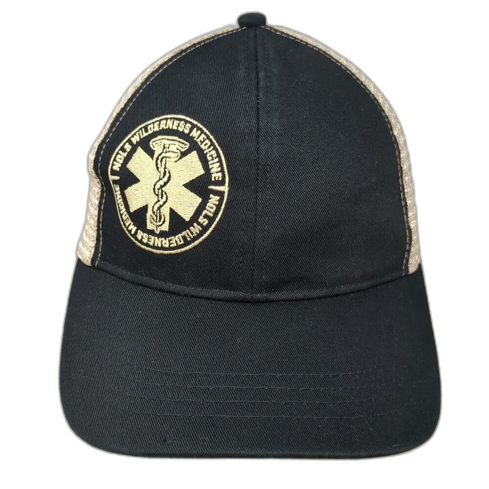 econscious Trucker Hat Black Beige One Size NOLS Wilderness Medicine Star Logo